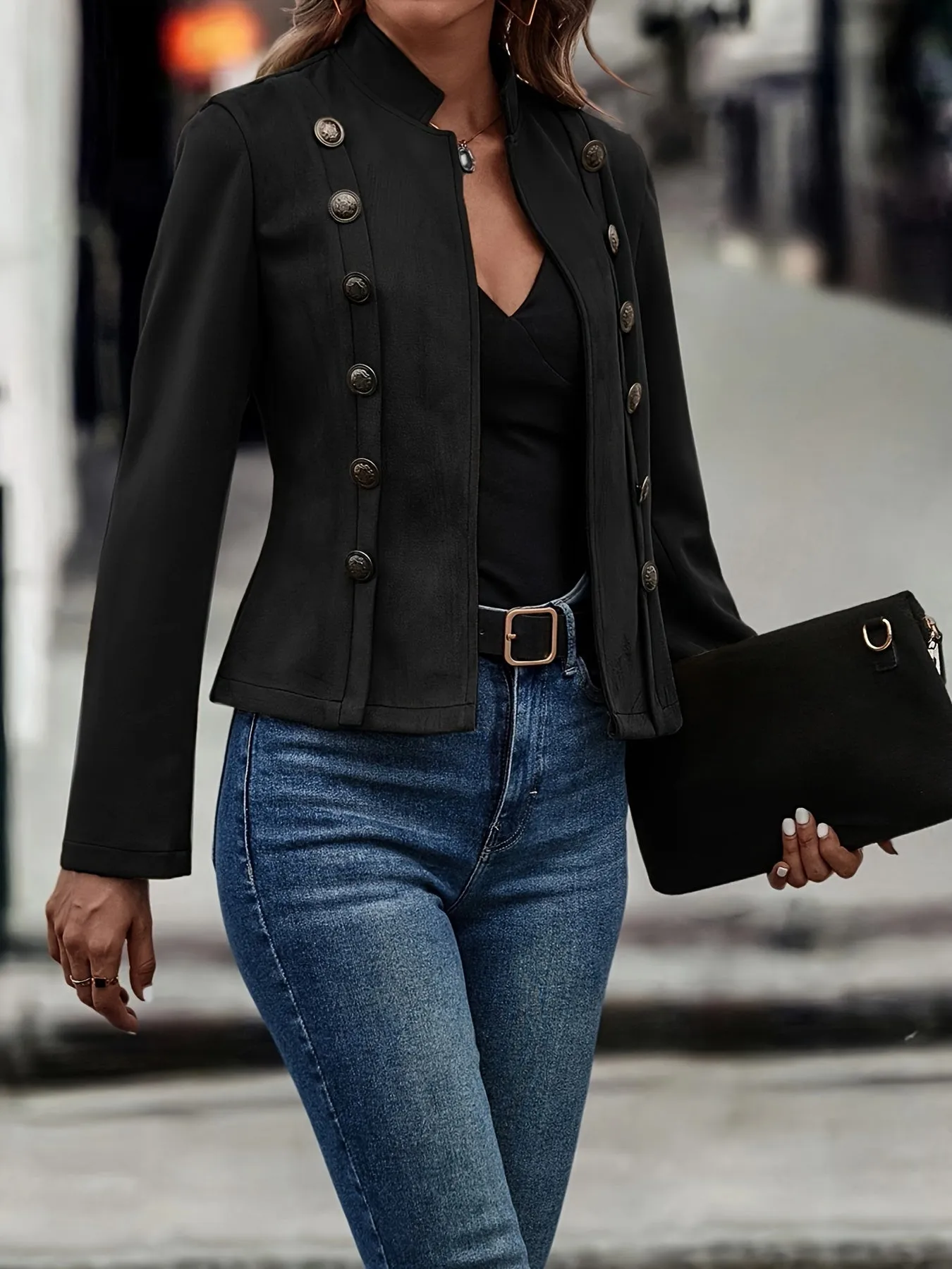 Solid Double Breasted Vintage Jacket
