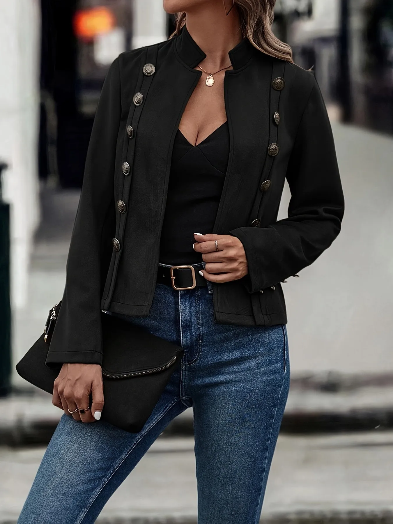 Solid Double Breasted Vintage Jacket