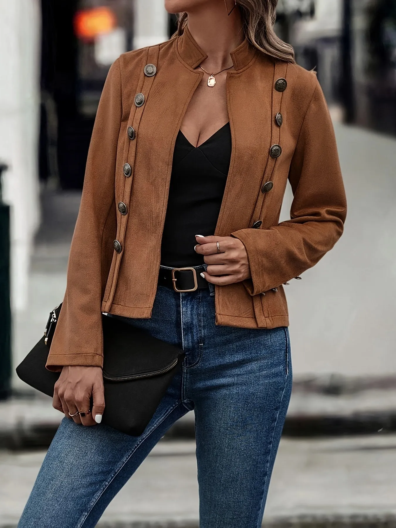Solid Double Breasted Vintage Jacket
