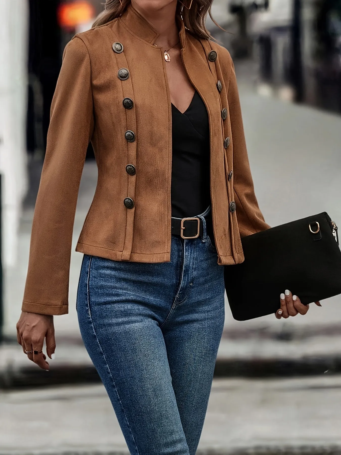 Solid Double Breasted Vintage Jacket