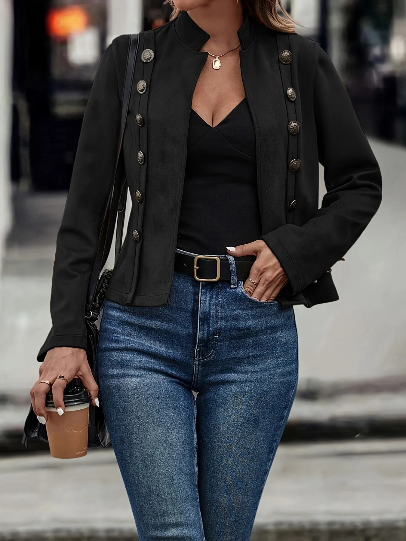 Solid Double Breasted Vintage Jacket