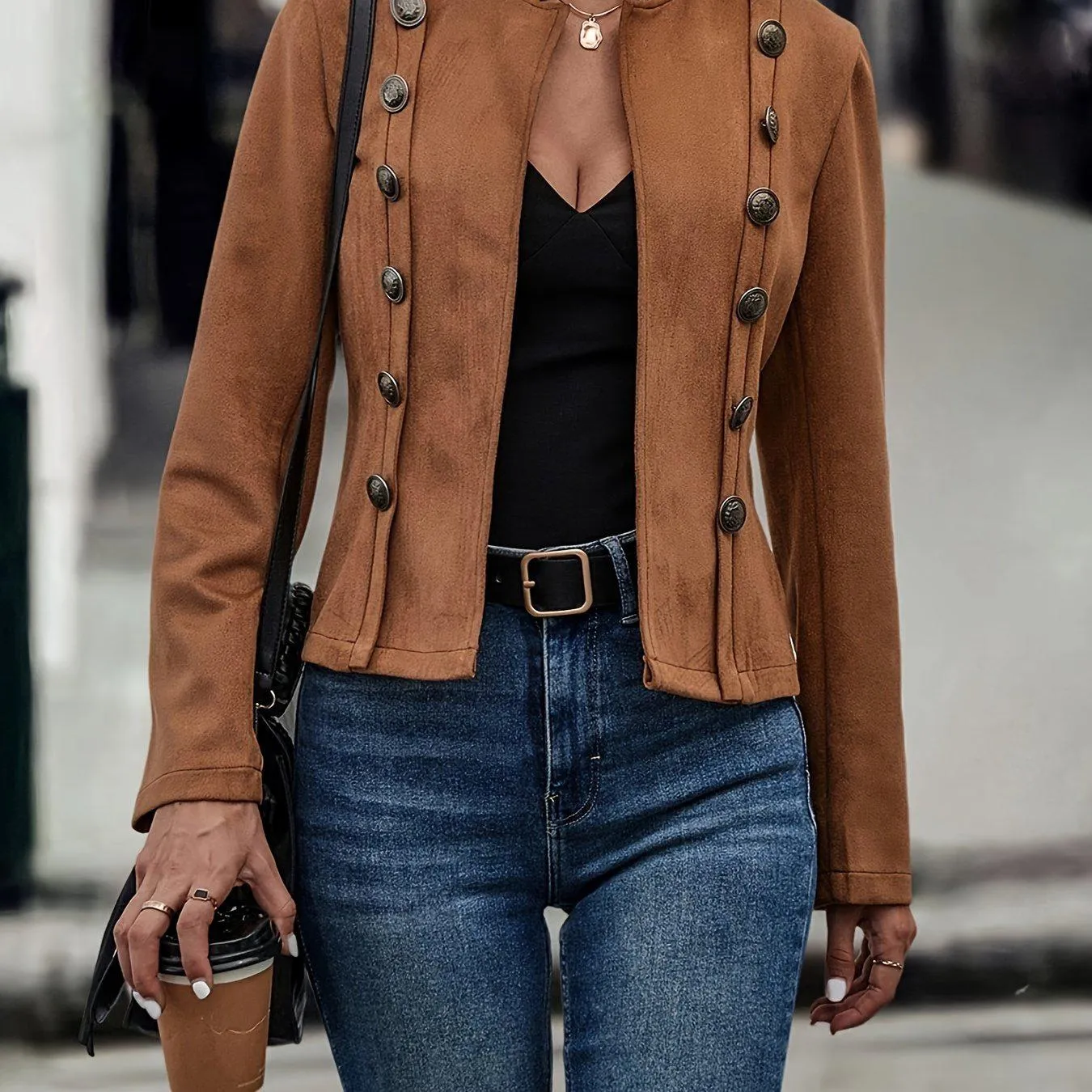 Solid Double Breasted Vintage Jacket