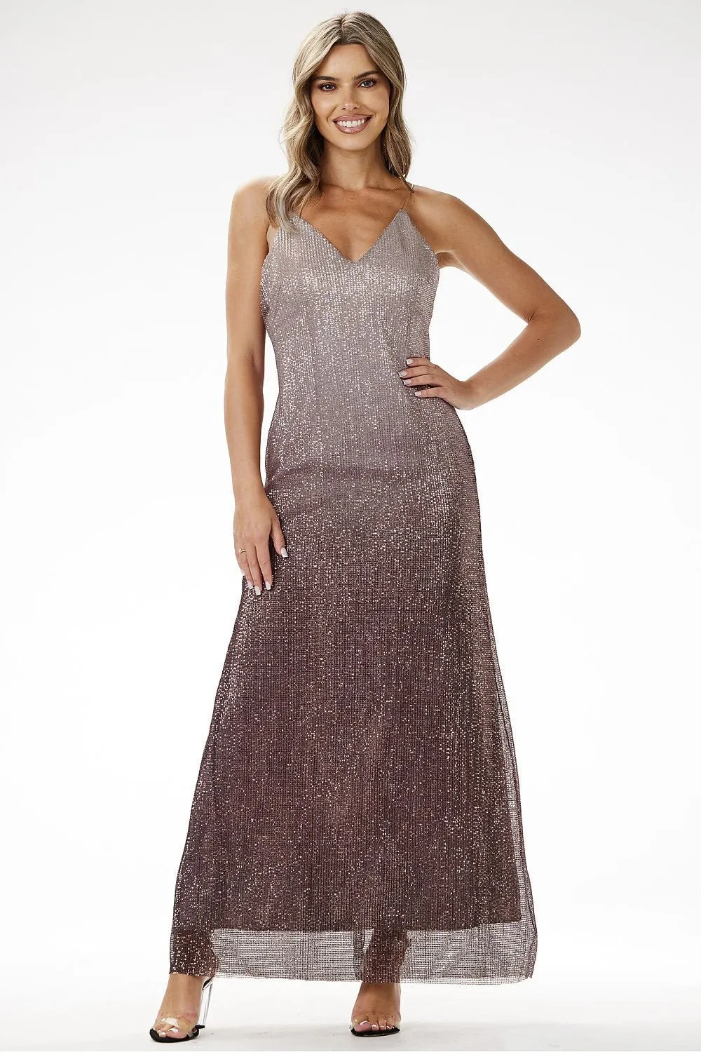 Strapless sequin maxi evening dress