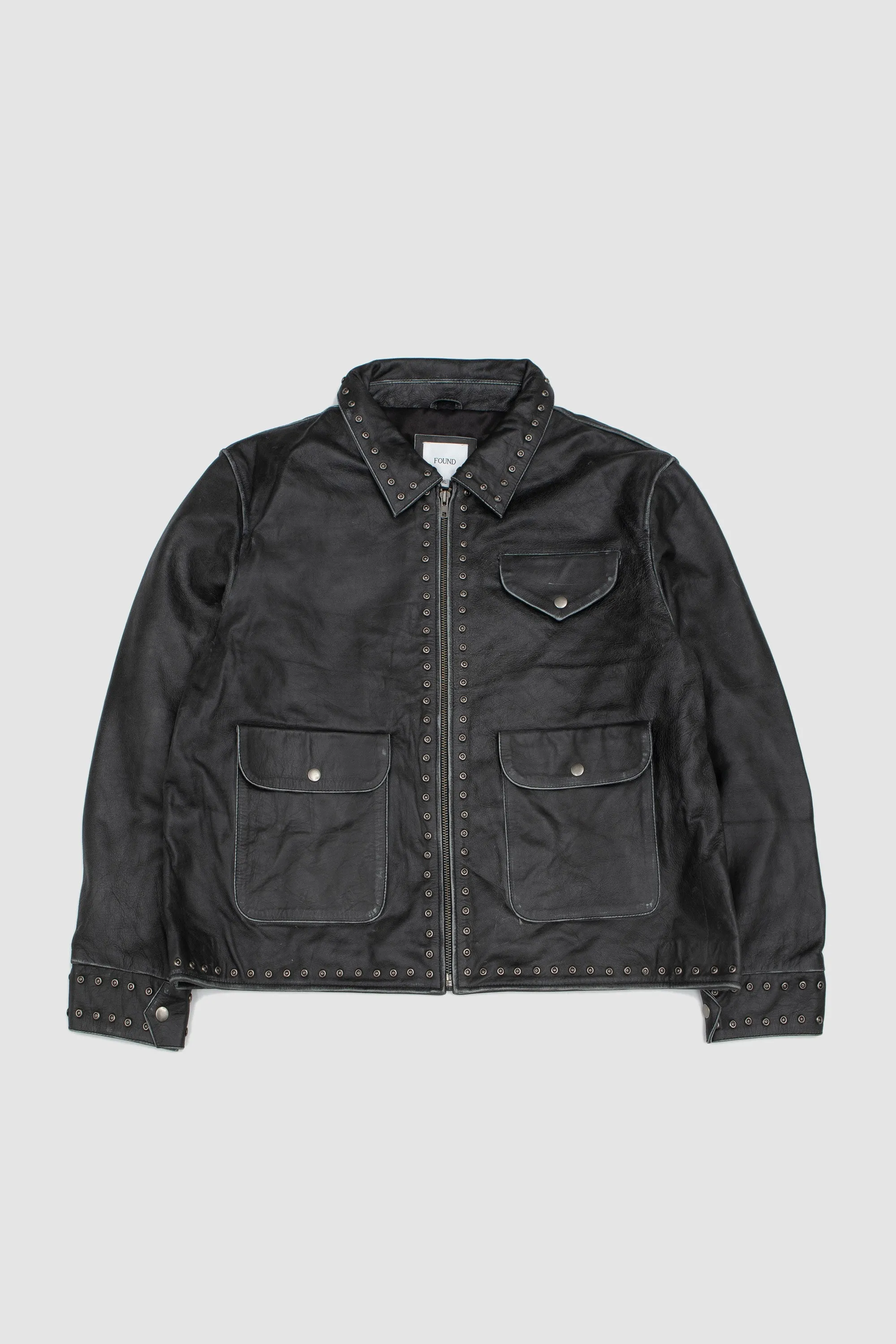Studded Leather Pocket Jacket Vintage Black