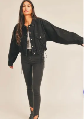 Tania Cropped Black Denim Jacket