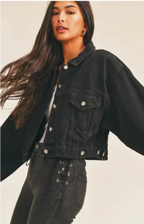 Tania Cropped Black Denim Jacket