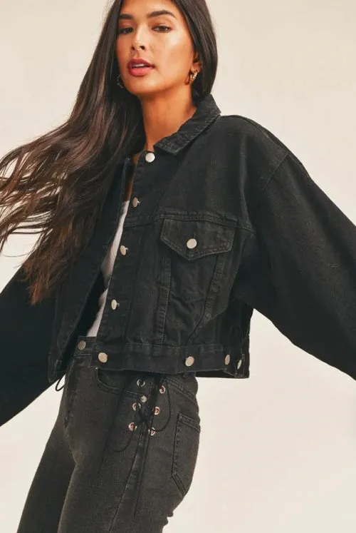Tania Cropped Black Denim Jacket