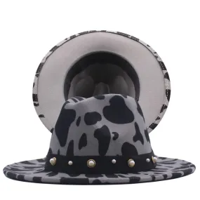 Top Hat Cows Pattern Woolen Hat Female Fedora Fedora Hat Outdoor Travel Hat