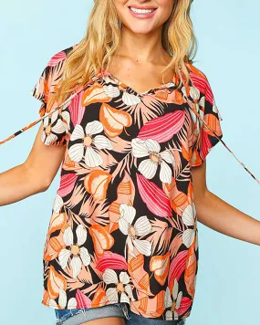 Tropical Blooms V-Neck Top
