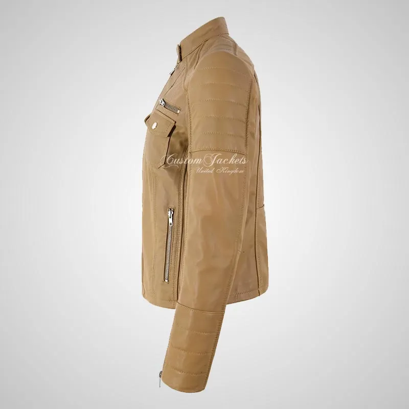USK Women's Leather Biker Jacket Fitted Fashion Jacket