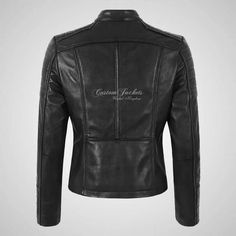 USK Women's Leather Biker Jacket Fitted Fashion Jacket