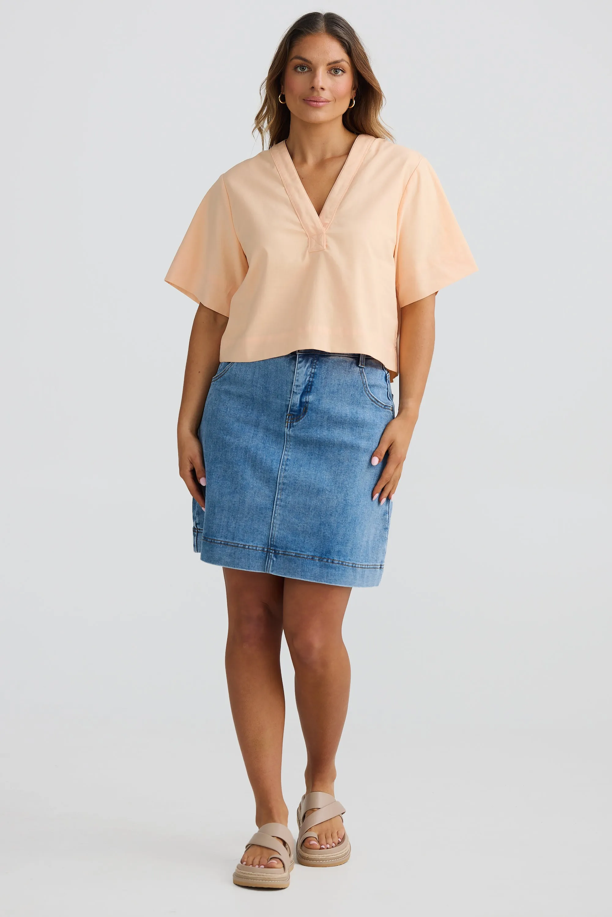 V-Neck Short Sleeve Top - Peach