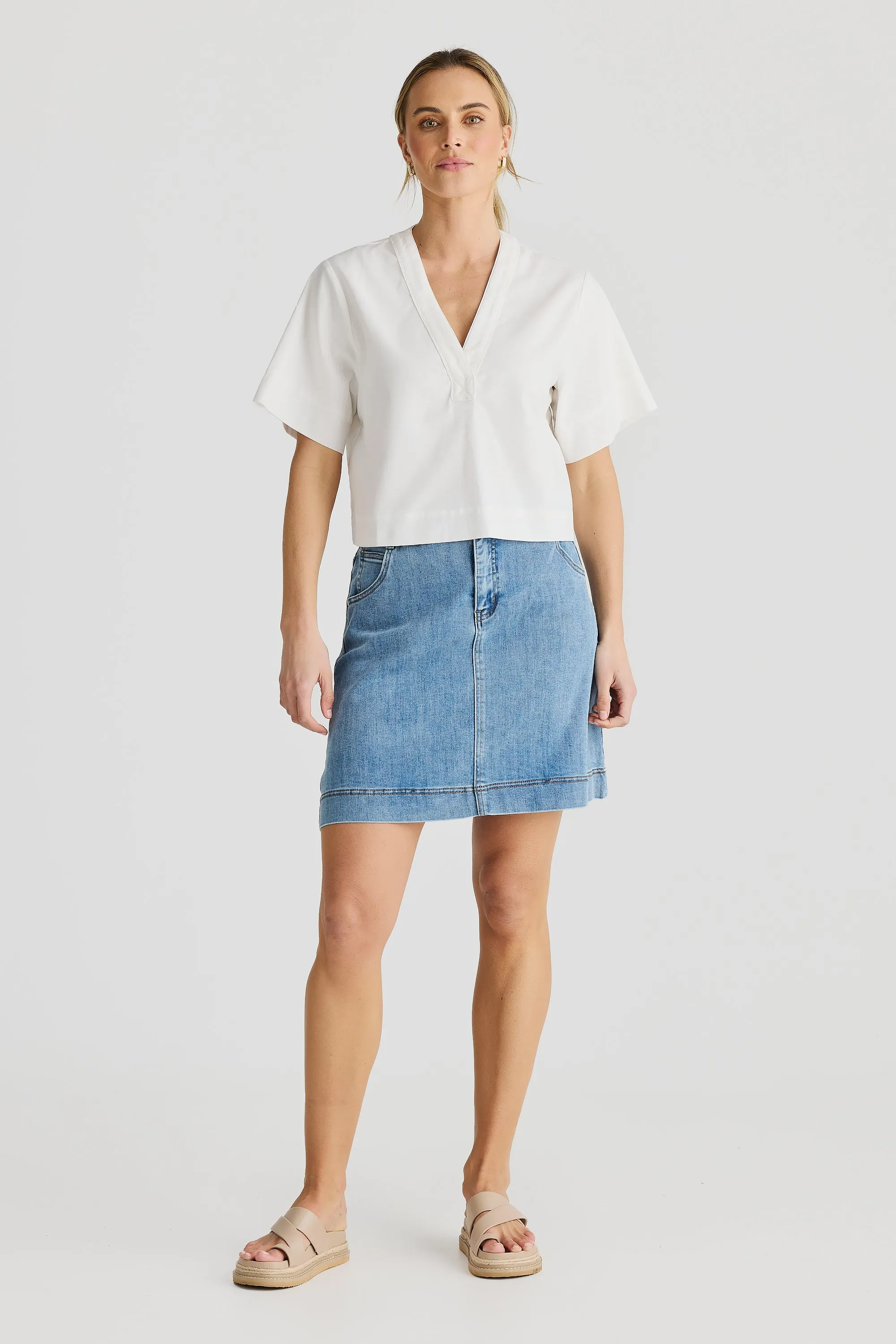 V-Neck Short Sleeve Top - White