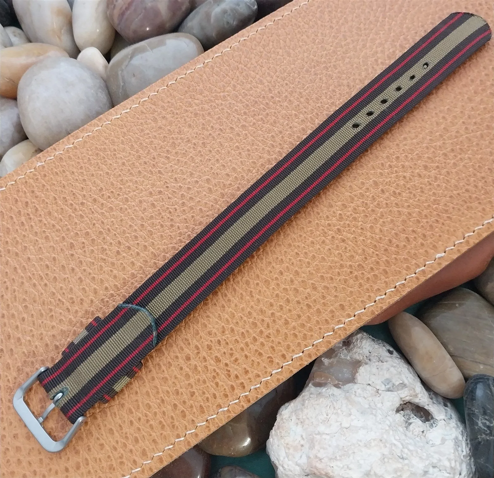 Vintage 11/16" 1950s Nylon Regimental Stripe Slip-Through Unused Watch Band