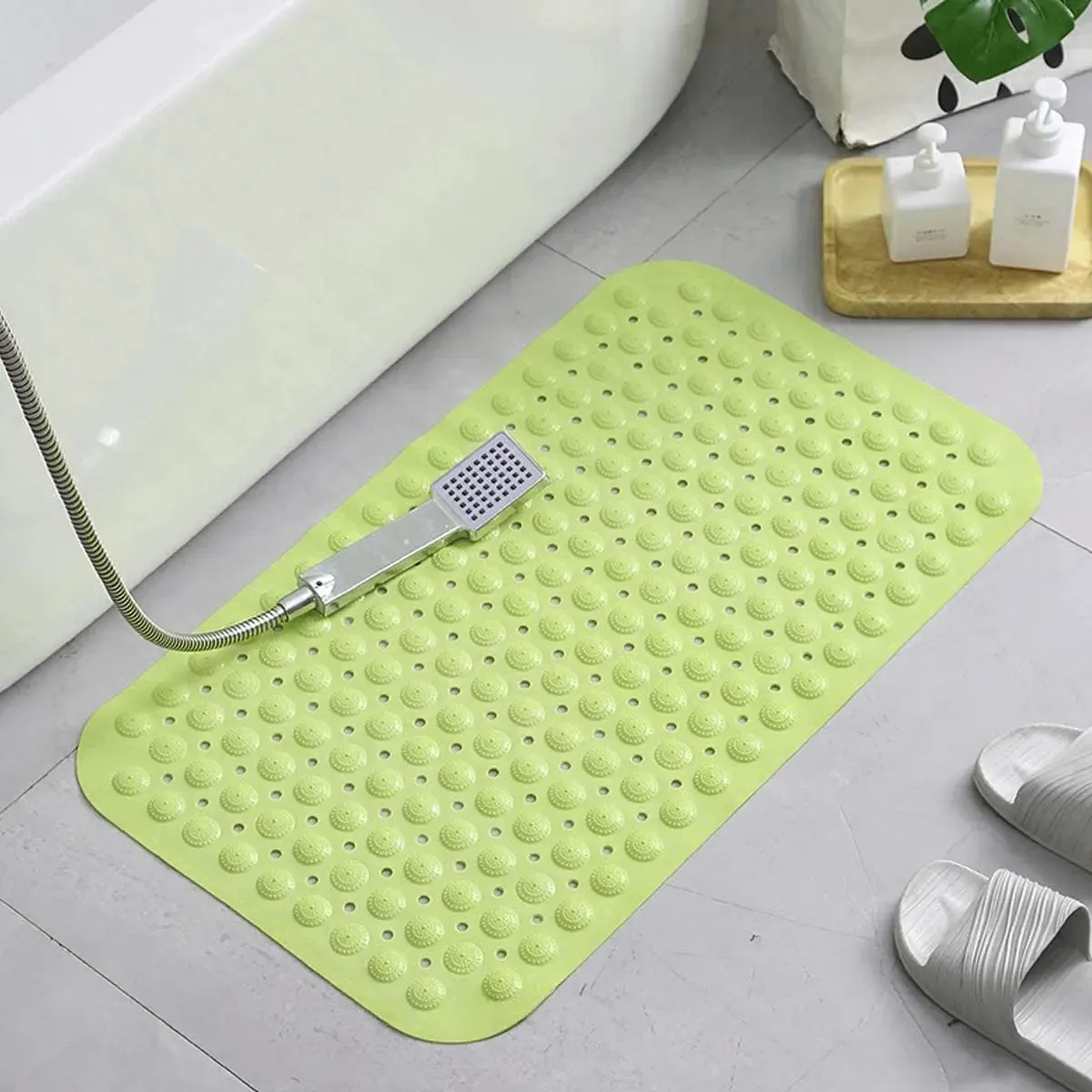 Vinyl Anti-Slip Bath Mat with Suction cup Accu-Pebble  - Green (88*58cm)