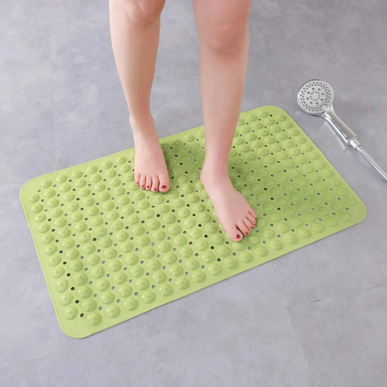 Vinyl Anti-Slip Bath Mat with Suction cup Accu-Pebble  - Green (88*58cm)