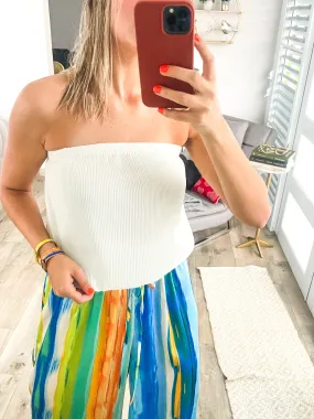 WHITE PLEATED TUBE TOP