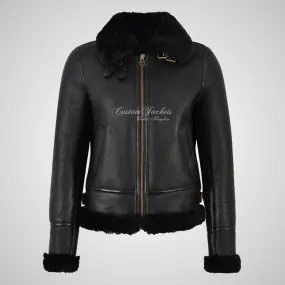 WINNIPEG Women's Shearling Sheepskin Jacket RAF Pilot Jacket Black