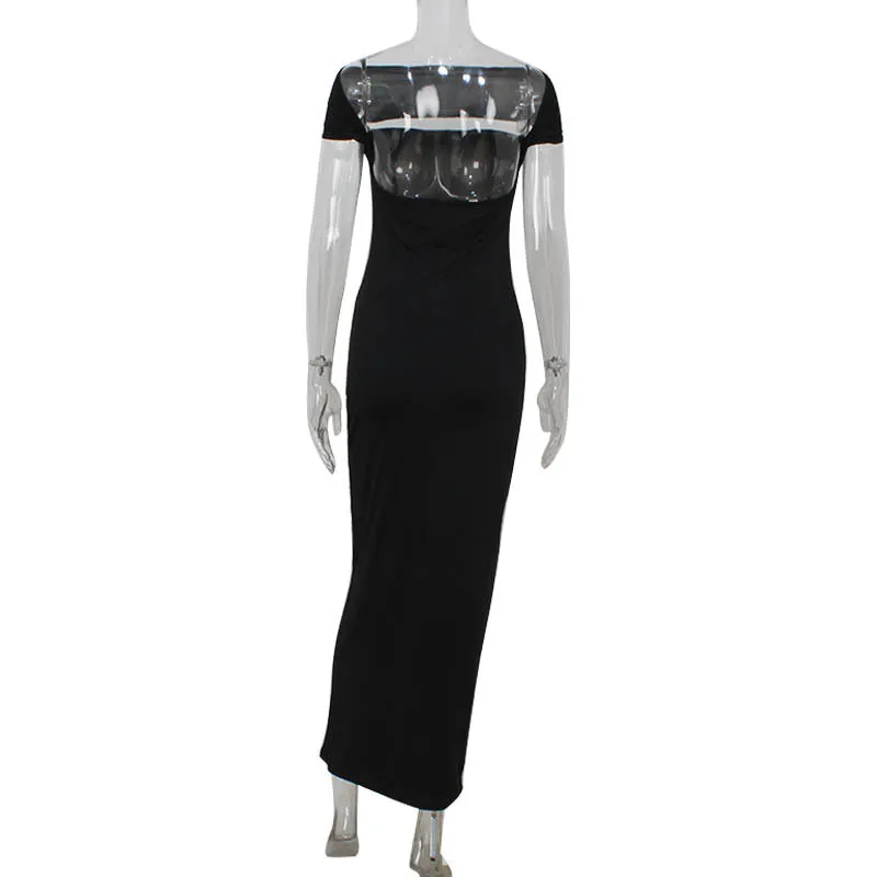 Women Backless Solid Color Tight Sheath Dress