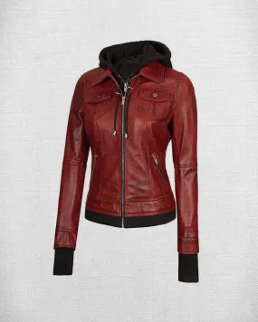 Women Stunning Brown Leather Jacket with Hood