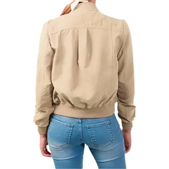 Women's Casual Suede Ribbed Hem Zip Up Bomber Jacket Short & Stylish