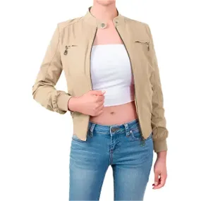 Women's Casual Suede Ribbed Hem Zip Up Bomber Jacket Short & Stylish