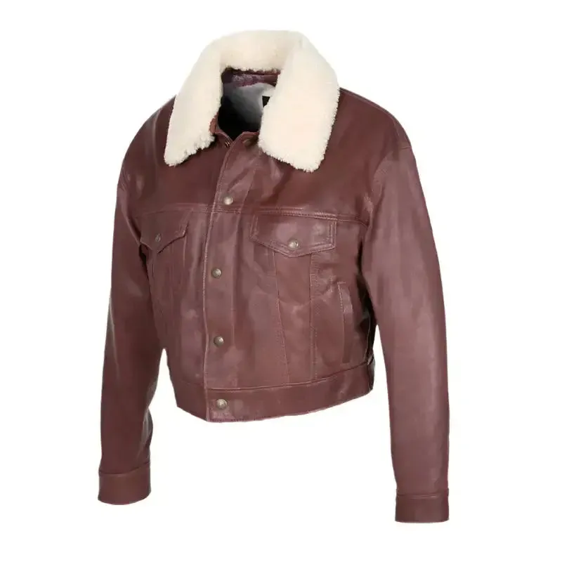 Women's Chestnut Brown Shearling Jacket – Warm & Stylish Winter Wear