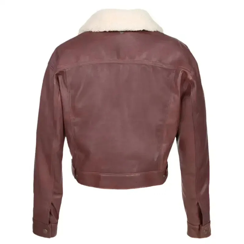 Women's Chestnut Brown Shearling Jacket – Warm & Stylish Winter Wear
