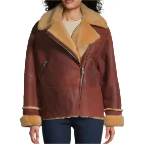 Women's Luxury Sandro Shearling Moto Jacket – Stylish & Warm