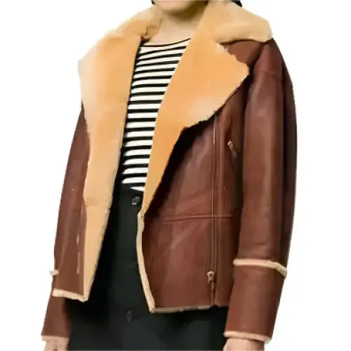 Women's Maroon Shearling Biker Leather Jacket