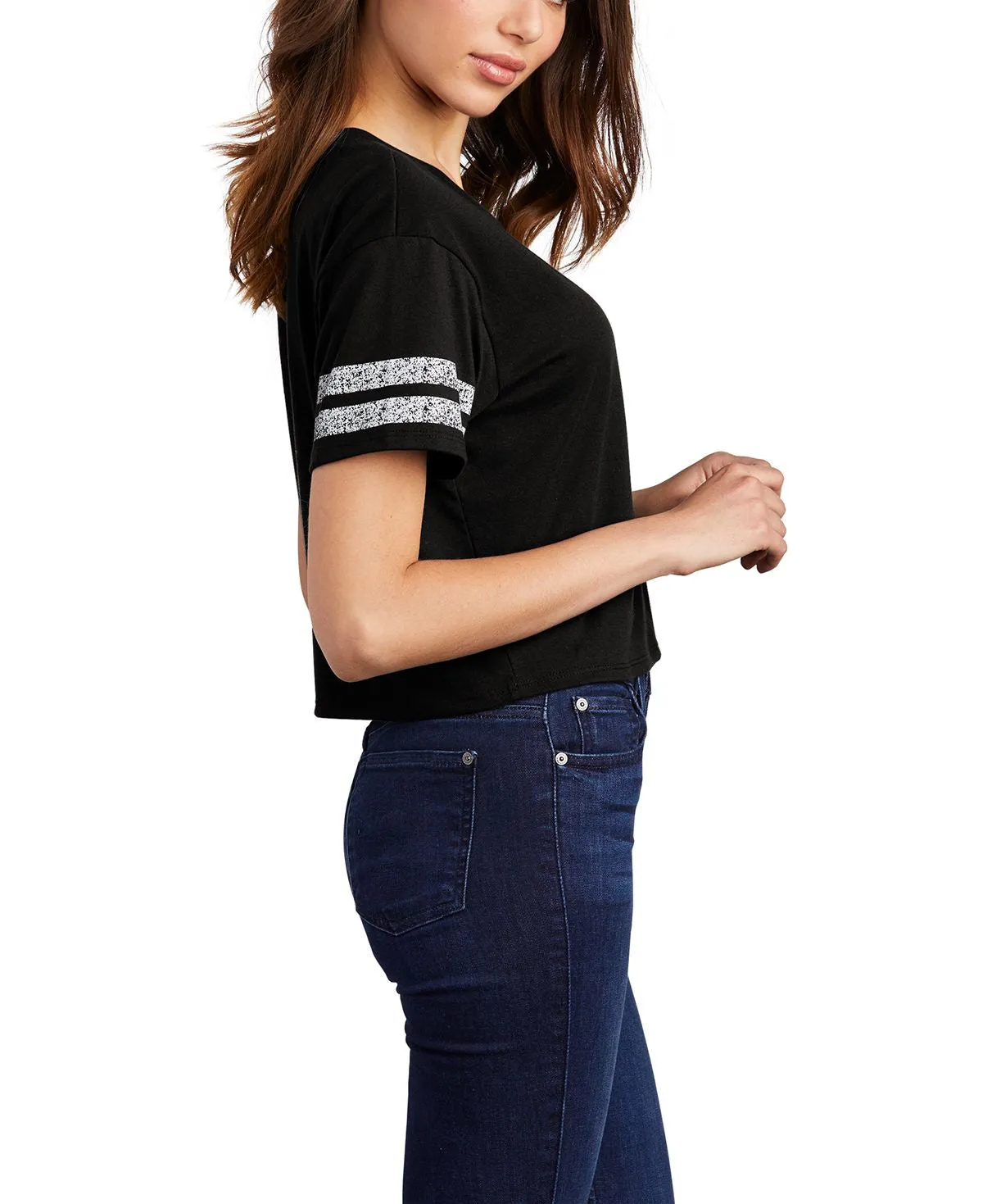Women's Scorecard Crop Tee with Striped Sleeves