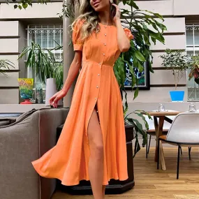 Women's Short Sleeve Button Midi Dress