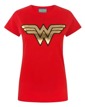 Wonder Woman Foil Women's Red Cotton Ladies T-Shirt DC Superhero Tee