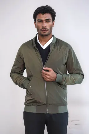 Zippered Flap Pockets Khaki Men Bomber Coat - Wessi